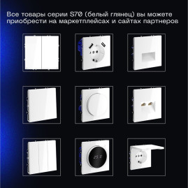 Проходной переключатель встраиваемый Voltum S70 двухклавишный 10А, (белый глянцевый) VLS020301