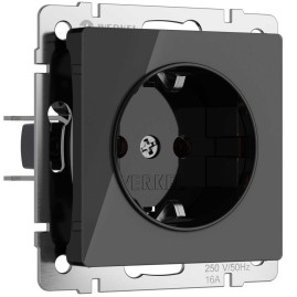 Розетка Werkel с заземлением и шторками черный акрил W1171148 4690389197710