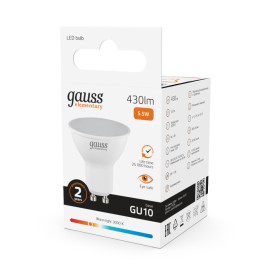 Лампа светодиодная Gauss GU10 5.5W 3000K матовая 13616