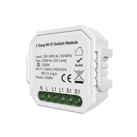 Wi-Fi реле-выключатель одноканальное Denkirs 1x2300Вт/250Вт для LED RL1001-SM/1
