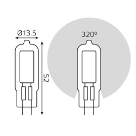 Лампа светодиодная Gauss G4 5.5W 3000K прозрачная 107807105