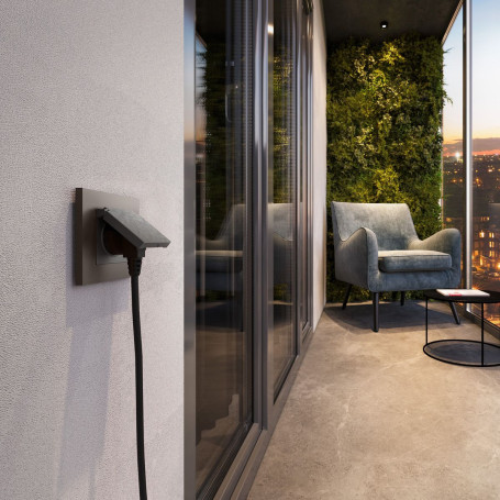 Розетка влагозащищенная с заземлением с защитной крышкой и шторками Werkel N графит рифленый W1171204 4690389213076