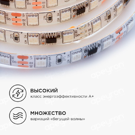 Светодиодная влагозащищенная лента Apeyron 14,4W/m 60Led/m 5050SMD разноцветная 5M 85ЦЛ