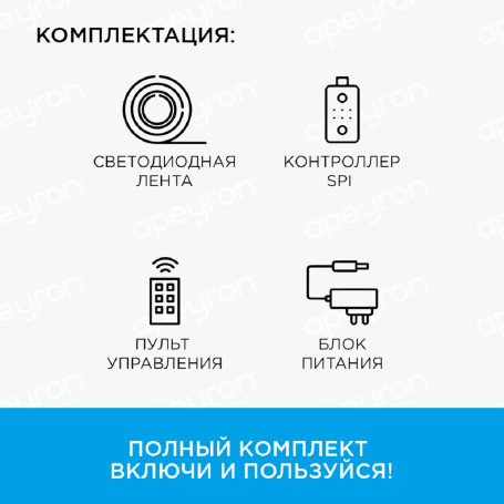 Светодиодная влагозащищенная лента Apeyron 14,4W/m 60Led/m 5050SMD разноцветная 5M 87ЦЛ