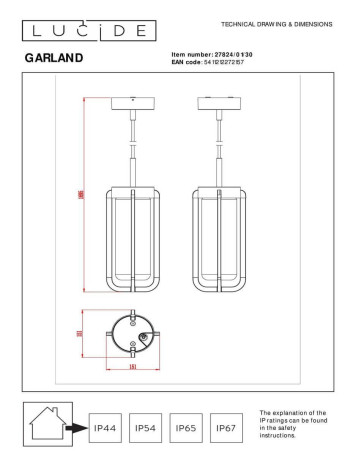 Уличный подвесной светильник Lucide Garland 27824/01/30