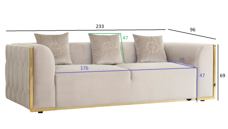 Диван Bern трехместный велюровый бежевый