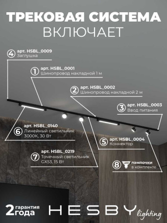 Накладная однофазная трековая система Hesby Lighting Skylite №14 со светильниками HSBL_kompl_S014_NI3B3K