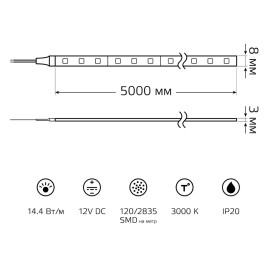 Светодиодная лента Gauss 14,4W/m 120LED/m 2835SMD теплый белый 5M BT084