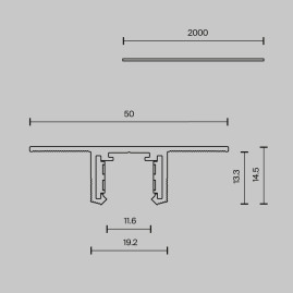 Шинопровод 2м Exility X встраиваемый под ГКЛ 12,5мм Maytoni Technical EXILITY X Busbar trunkings Exility X TRX239-422.12B