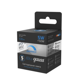 Лампа светодиодная Gauss GU5.3 5W 6500K матовая 101505305