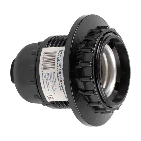 Патрон General GLH-E27-CAR-H-B-R, карболитовый, Е27, подвесной, с кольцом, черный, 1/20/400