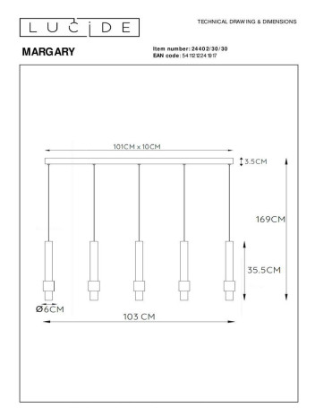 Подвесной светодиодный светильник Lucide Margary 24402/30/30