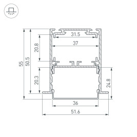 Профиль встраиваемый Arlight SL-Linia52-3L-F-2000 Anod 044682