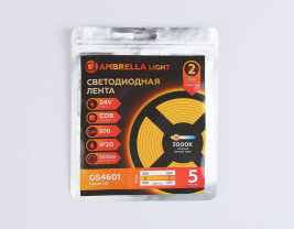 Светодиодная лента Ambrella Light GS4601 COB 384Led/ 7W m/ 24V IP20 3000K/ 5m*3mm*2mm (2 конт.) GS4601