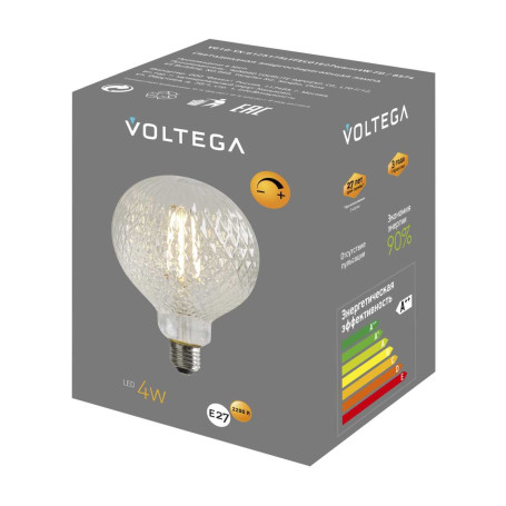 Лампа светодиодная филаментная Voltega 271 E27 4W 2200K прозрачная 8574