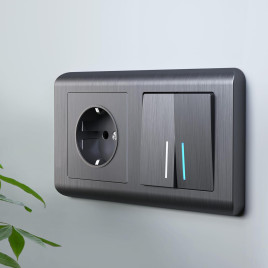 Выключатель двухклавишный проходной с подсветкой Werkel графит рифленый W1122104 4690389158490