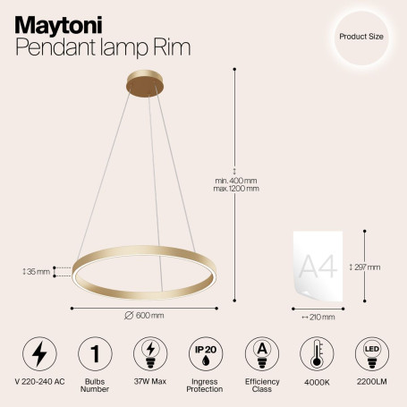 Подвесной светодиодный светильник Maytoni Rim MOD058PL-L32BS4K