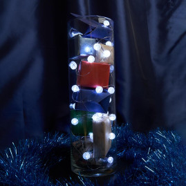 Светодиодная гирлянда Feron CL565 линейная Лед шарики, статичная 3м + 0.3м 5000K с питанием от батареек, прозрачный шнур 48610