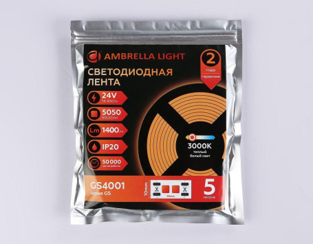 Светодиодная лента Ambrella Light 14,4W/m 60LED/m 5050SMD теплый белый 5M GS4001