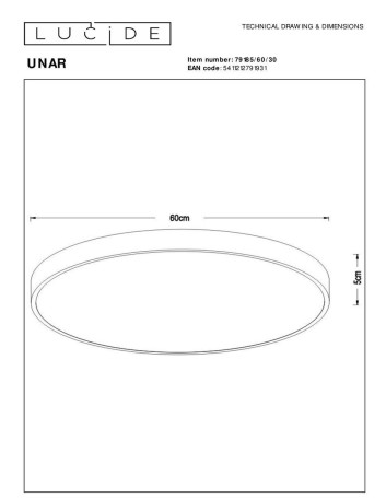 Потолочный светодиодный светильник Lucide Unar 79185/60/30