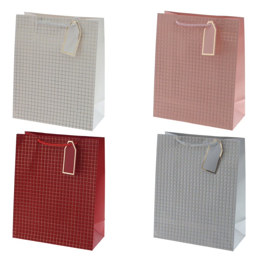 Пакет подарочный M (бумага 210г/м2, блок 12шт), L26 W12 H32 см, 4в.