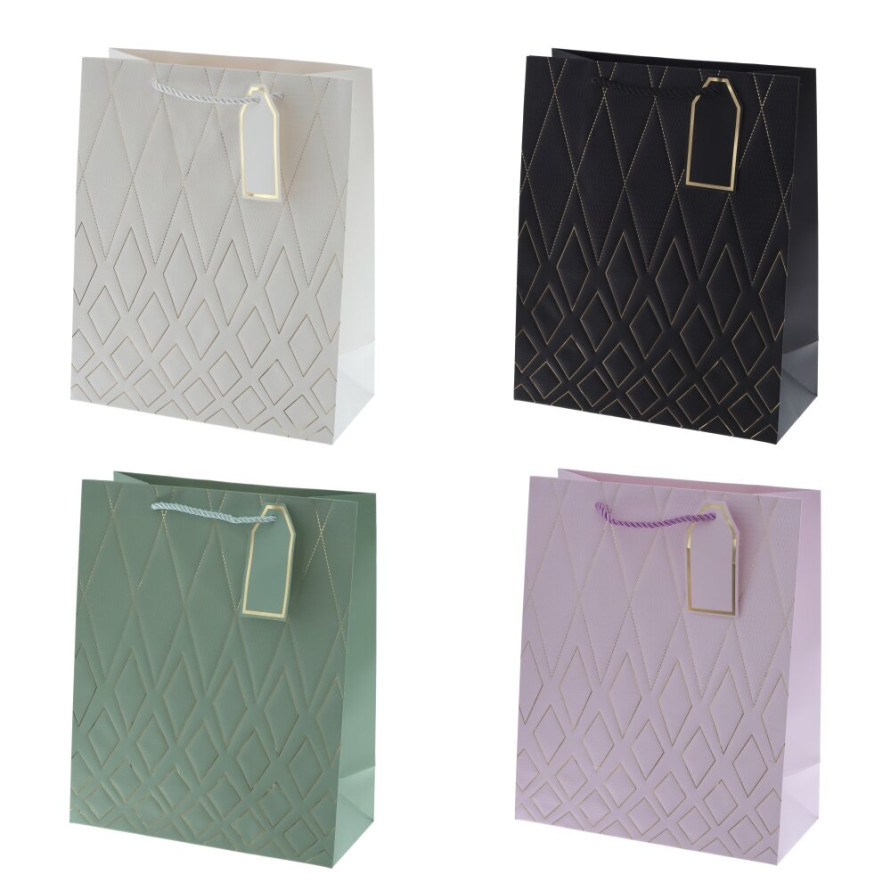 Пакет подарочный M (бумага 210г/м2, блок 12шт), L26 W12 H32 см, 4в.