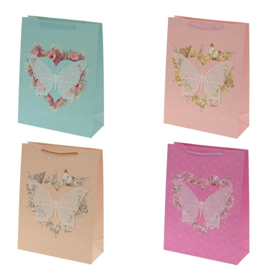 Пакет подарочный M (бумага 210г/м2, блок 12шт), L26 W12 H32 см, 4в.