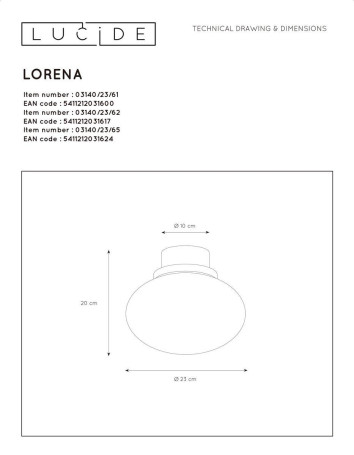 Потолочный светильник Lucide Lorena 03140/23/62
