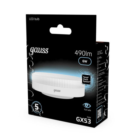 Лампа светодиодная Gauss GX53 6W 4100K матовая 108008206
