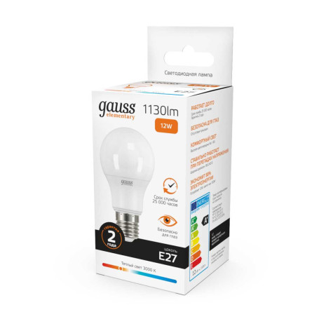Лампа светодиодная Gauss E27 12W 3000K матовая 23212