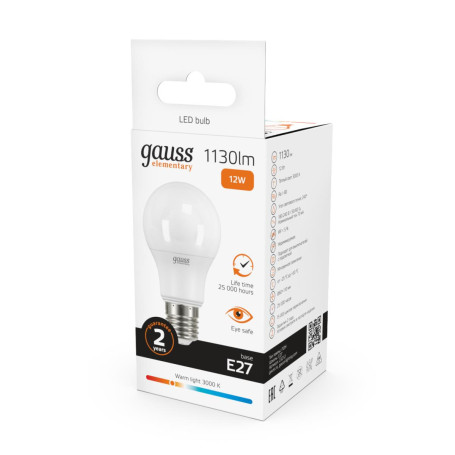 Лампа светодиодная Gauss E27 12W 3000K матовая 23212