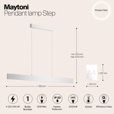 Подвесной светодиодный светильник Maytoni Step P010PL-L30W4K