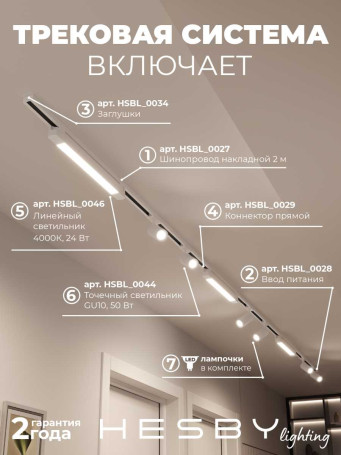 Накладная однофазная трековая система Hesby Lighting Skylite №5 со светильниками HSBL_kompl_S005_NI4W4K