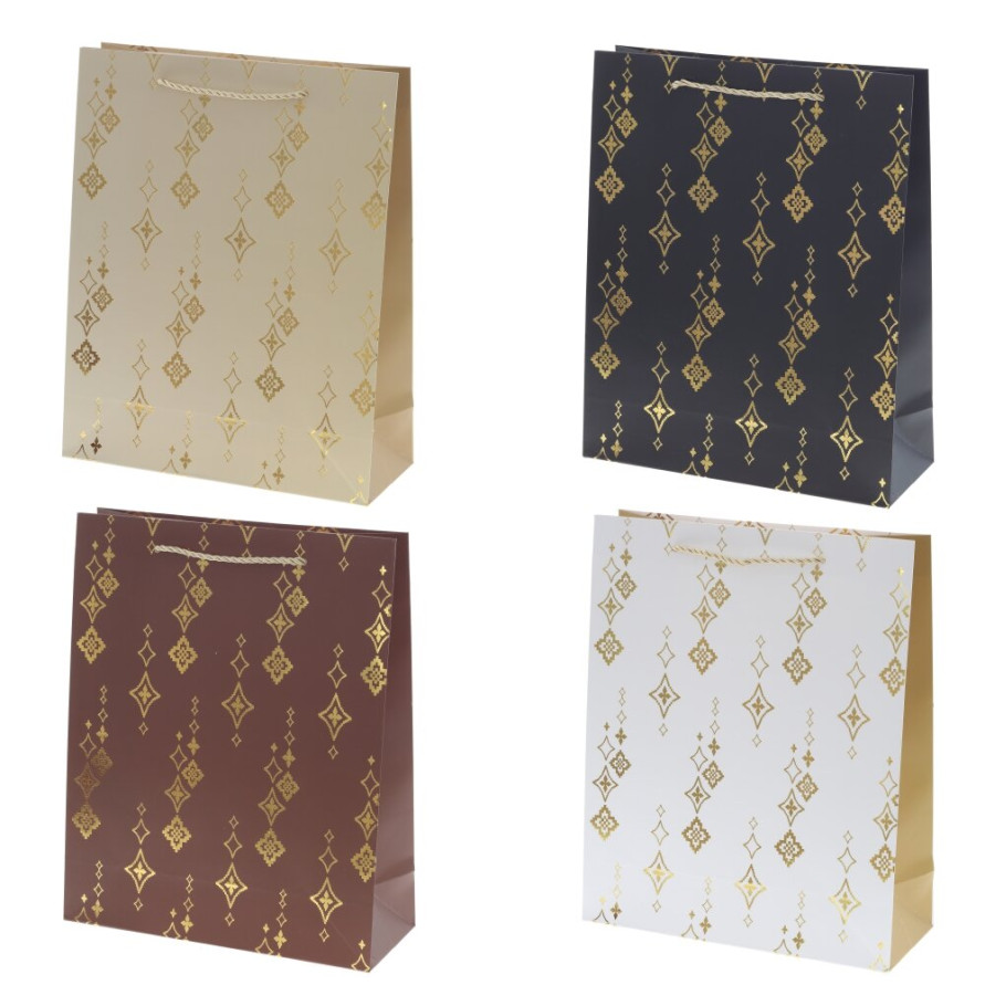 Пакет подарочный M (бумага 210г/м2, блок микс 12шт), L26 W10 H32 см, 4в.