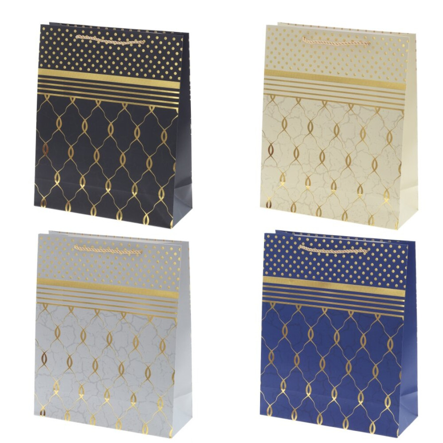 Пакет подарочный M (бумага 210г/м2, блок микс 12шт), L26 W10 H32 см, 4в.