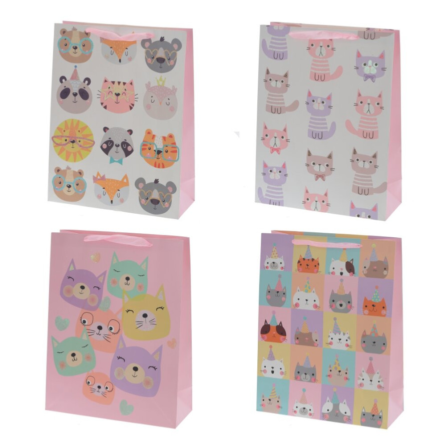 Пакет подарочный L (бумага 210г/м2, блок микс 12шт), L31 W12 H40 см, 4в.