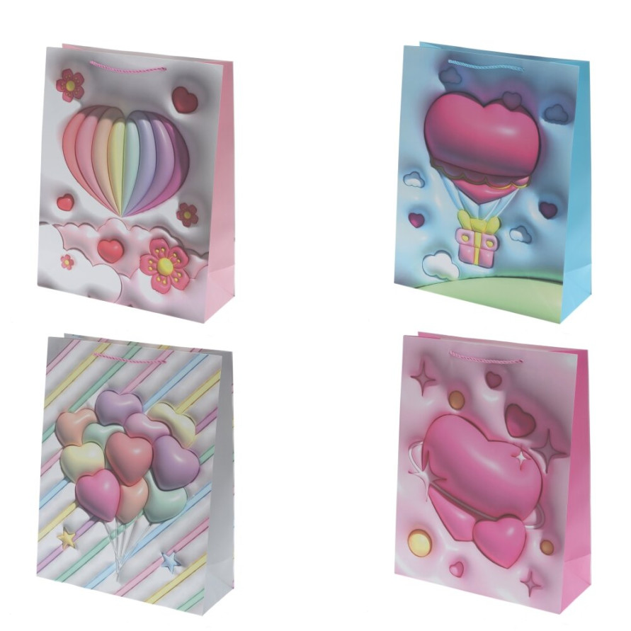 Пакет подарочный L (бумага 210г/м2, блок микс 12шт), L31 W12 H40 см, 4в.