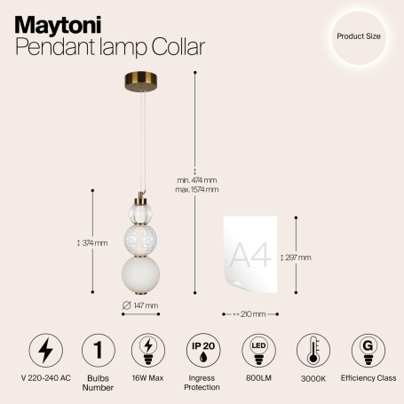 Подвесной светодиодный светильник Maytoni Collar P069PL-L16G3K