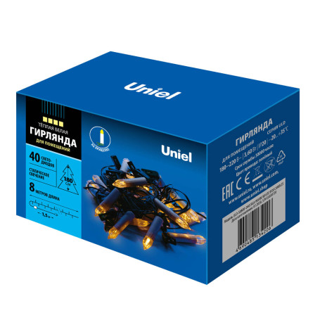 Светодиодная гирлянда Uniel Свеча 220V теплый белый ULD-S0800-040/SGA Warm White IP20 Candles UL-00007246